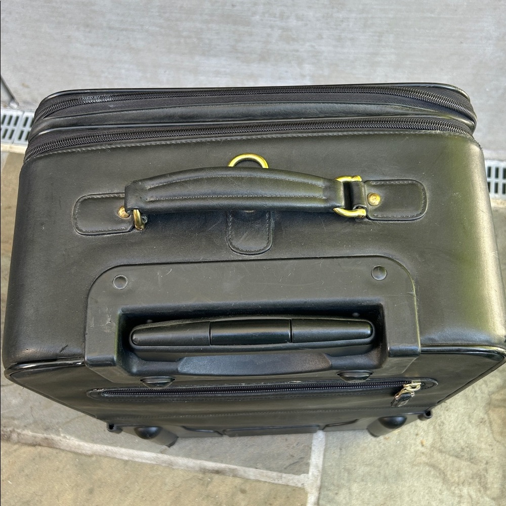COACH 22" Charcoal Black Leather Rolling HERITAGE CHECK Suitcase Carry On VTG - Picture 6 of 16